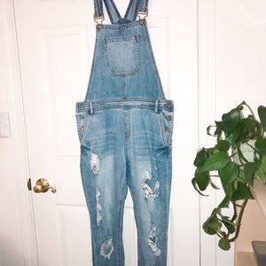 denim distressed overalls